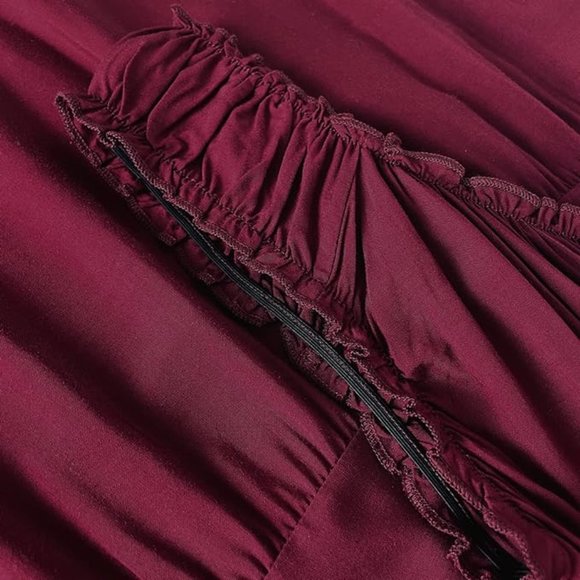 Cranberry Blood Red Retro Off the Shoulder Tiered Maxi Long Prairie Dress 50s - Picture 6 of 12